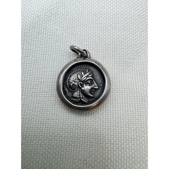 Sterling Silver Ancient Coin Charm - Athena's Owl - Small Pendant Vintage - Picture 1 of 4